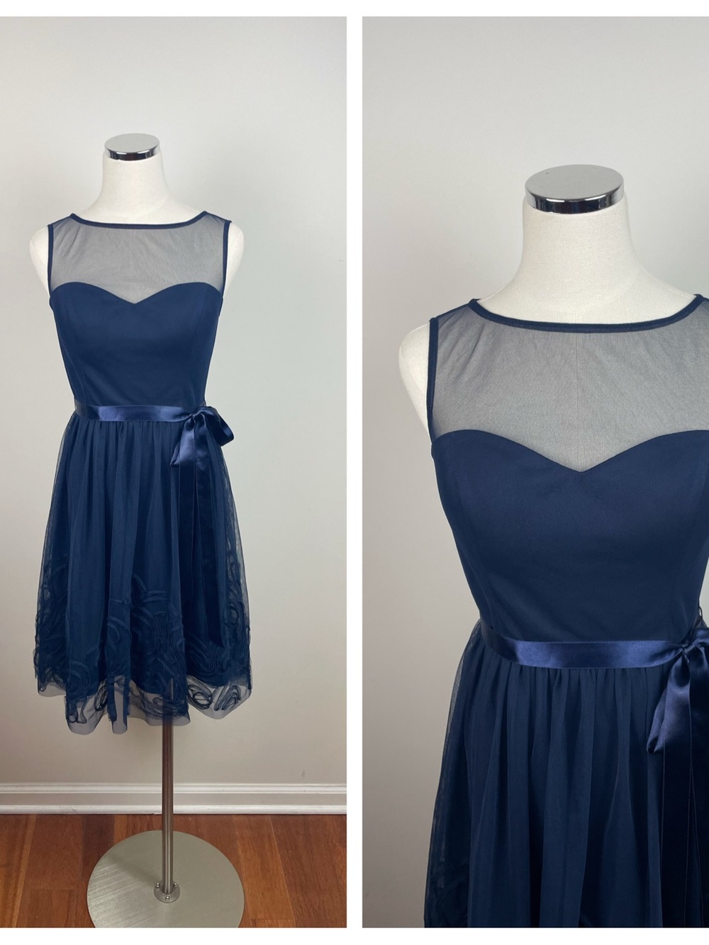 Eliza J Navy Blue Tulle Floral Sweetheart Dress Women Small
